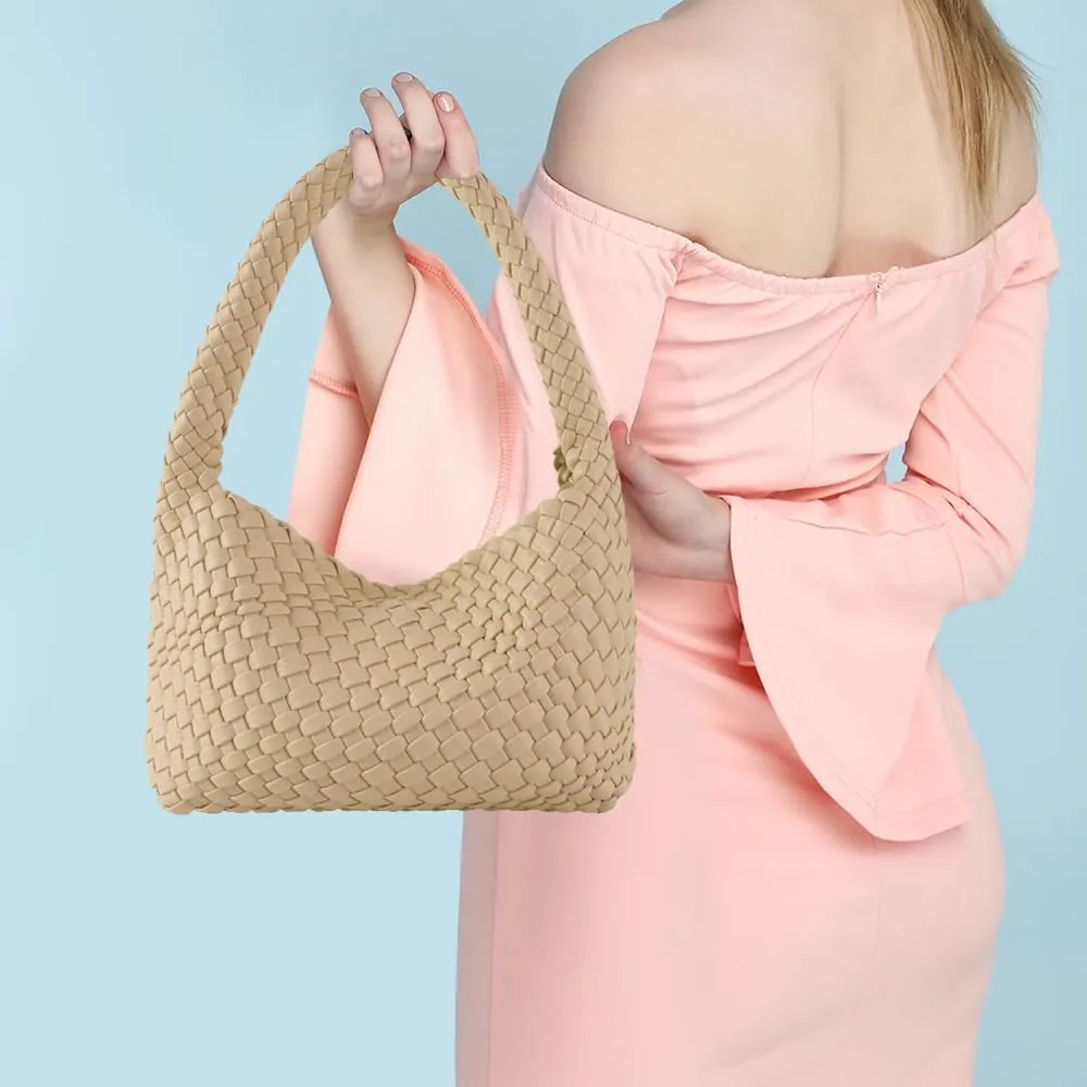 Woven Handbag for Woman Vegan Leather Hand Woven Shoulderbag and Purse Small Fashion Shopper Bag
