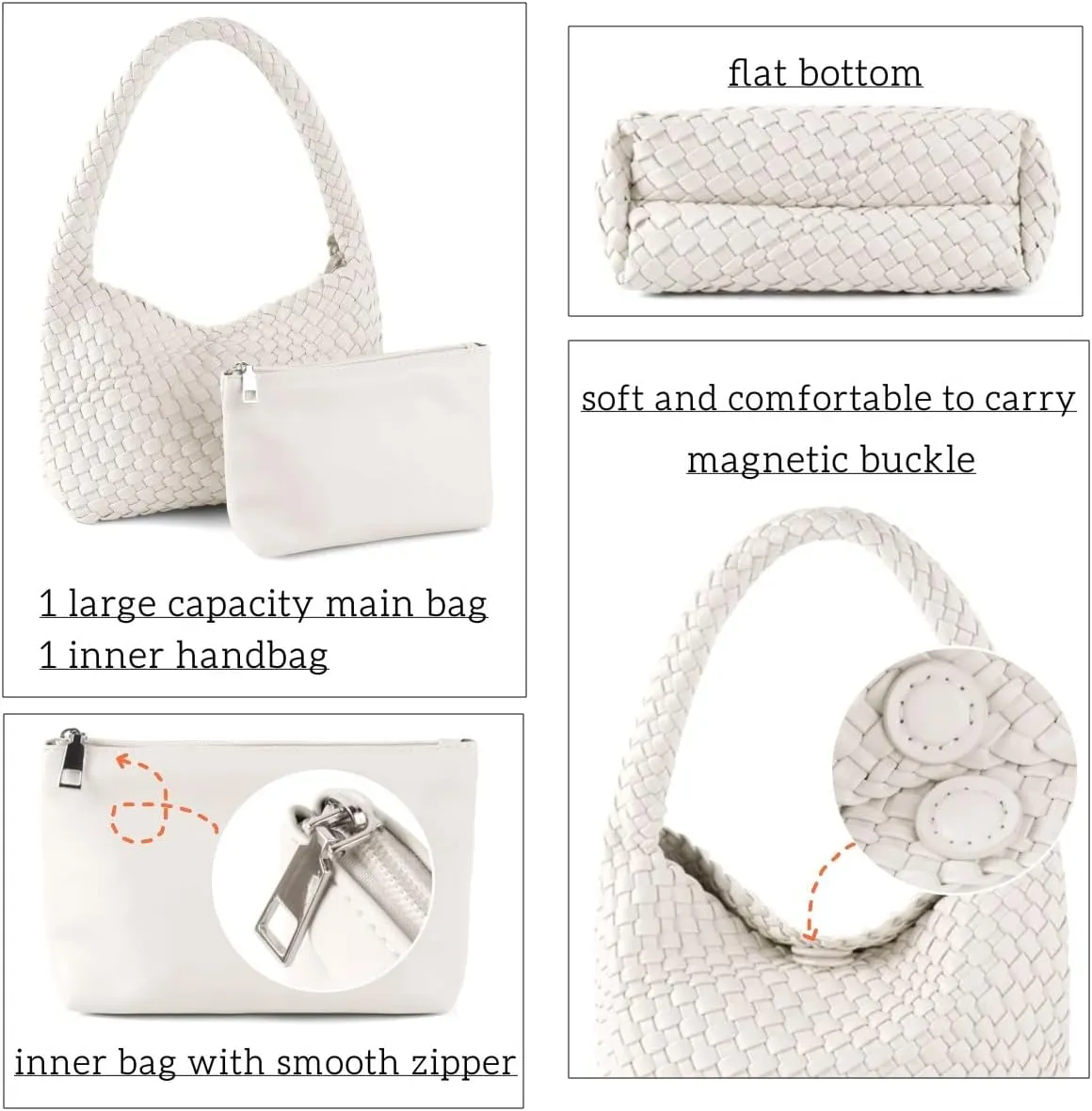 Woven Handbag for Woman Vegan Leather Hand Woven Shoulderbag and Purse Small Fashion Shopper Bag