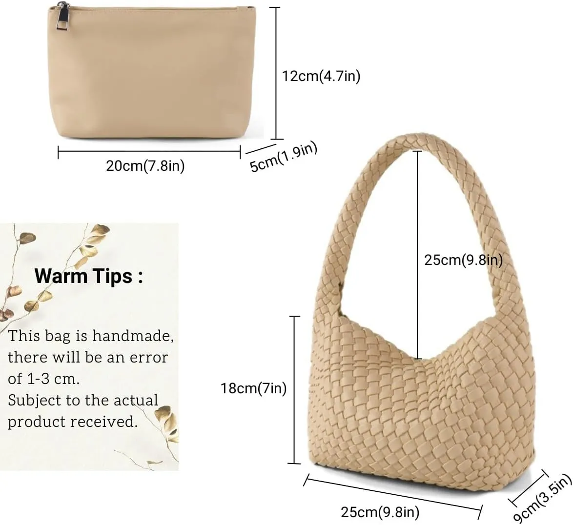 Woven Handbag for Woman Vegan Leather Hand Woven Shoulderbag and Purse Small Fashion Shopper Bag