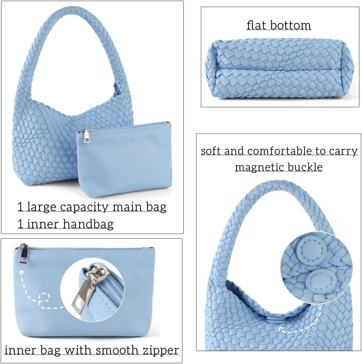 Woven Handbag for Woman Vegan Leather Hand Woven Shoulderbag and Purse Small Fashion Shopper Bag