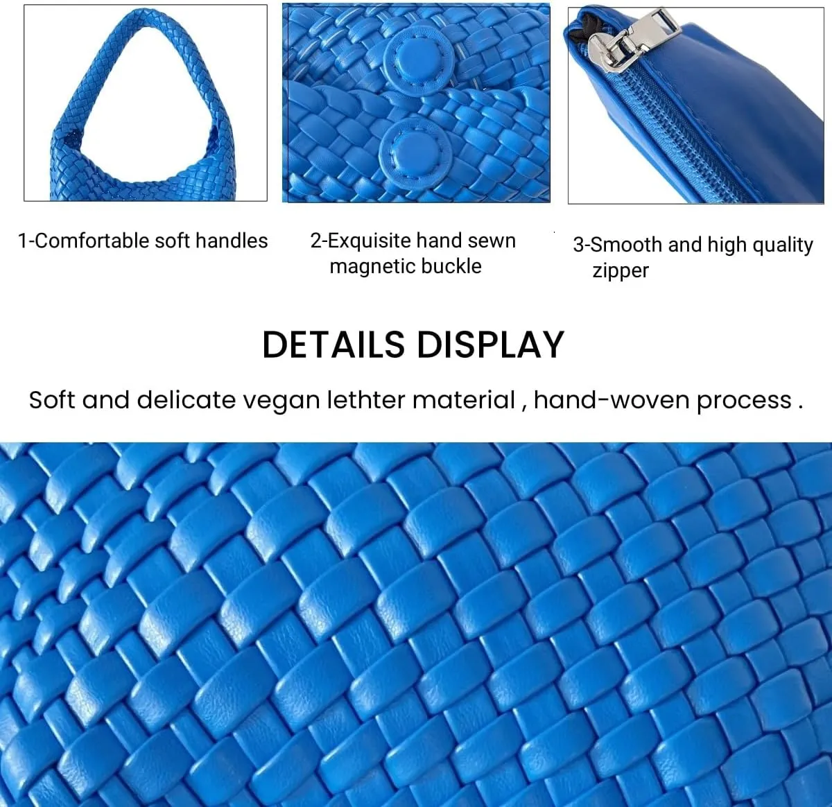 Woven Handbag for Woman Vegan Leather Hand Woven Shoulderbag and Purse Small Fashion Shopper Bag