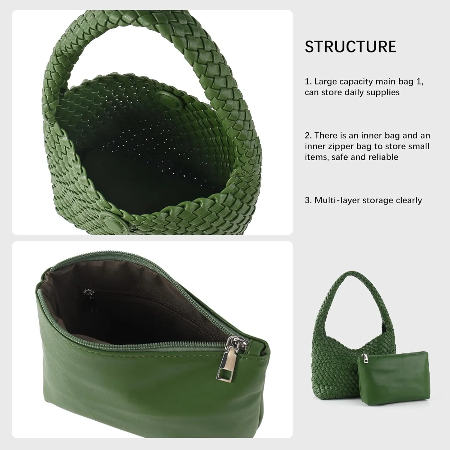 Woven Handbag for Woman Vegan Leather Shoulder bag and Purse Small Fashion Shopper Totes Ladies Underarm Bags