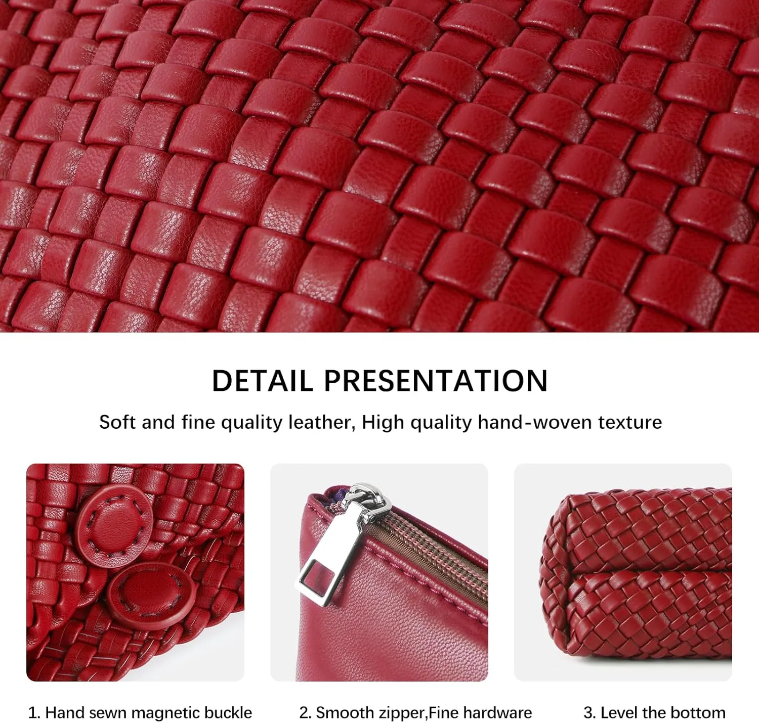 Woven Handbag for Woman Vegan Leather Shoulder bag and Purse Small Fashion Shopper Totes Ladies Underarm Bags