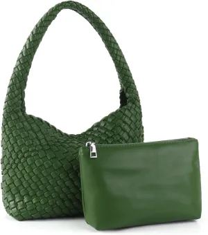 Woven Handbag for Woman Vegan Leather Shoulder bag and Purse Small Fashion Shopper Totes Ladies Underarm Bags
