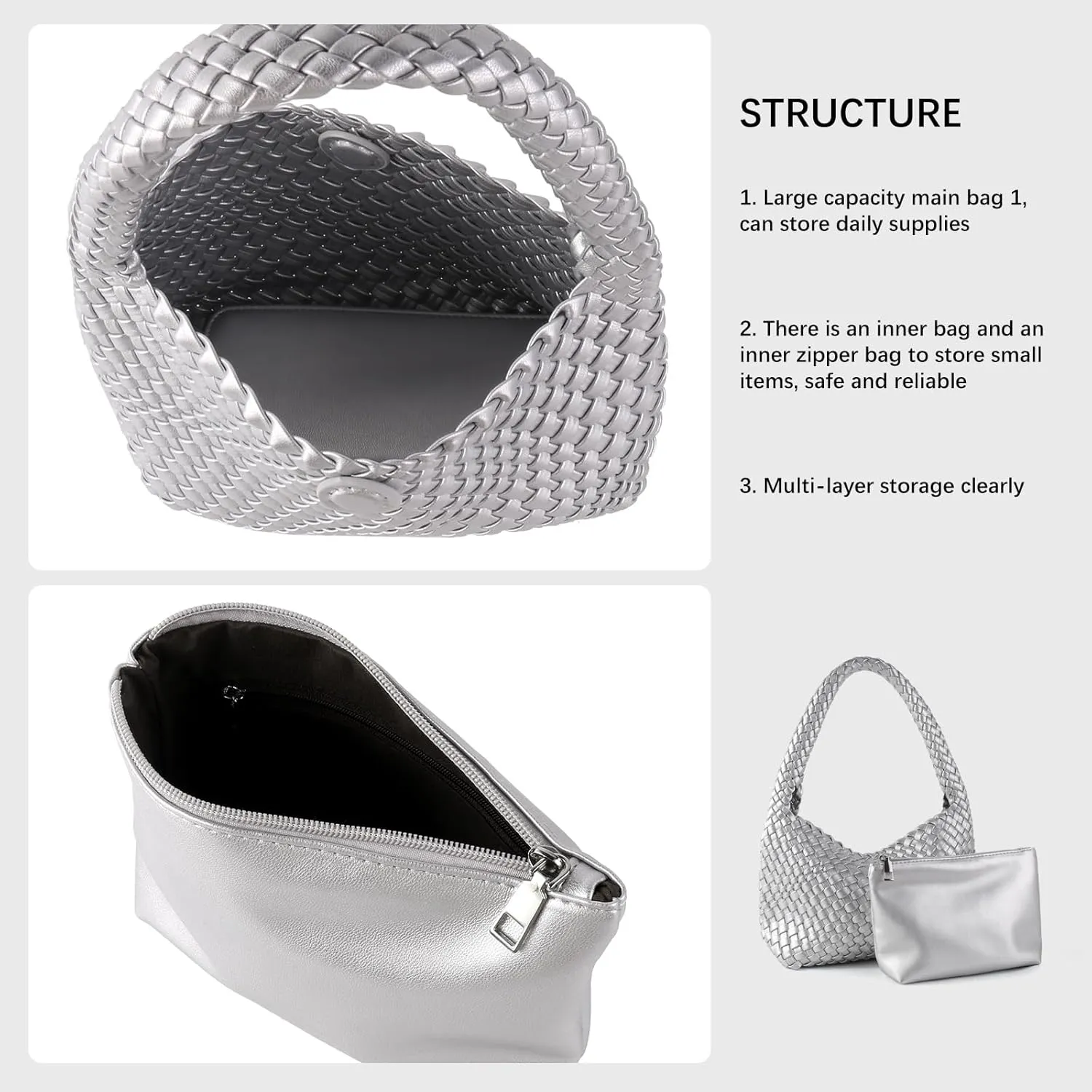 Woven Handbag for Woman Vegan Leather Shoulder bag and Purse Small Fashion Shopper Totes Ladies Underarm Bags