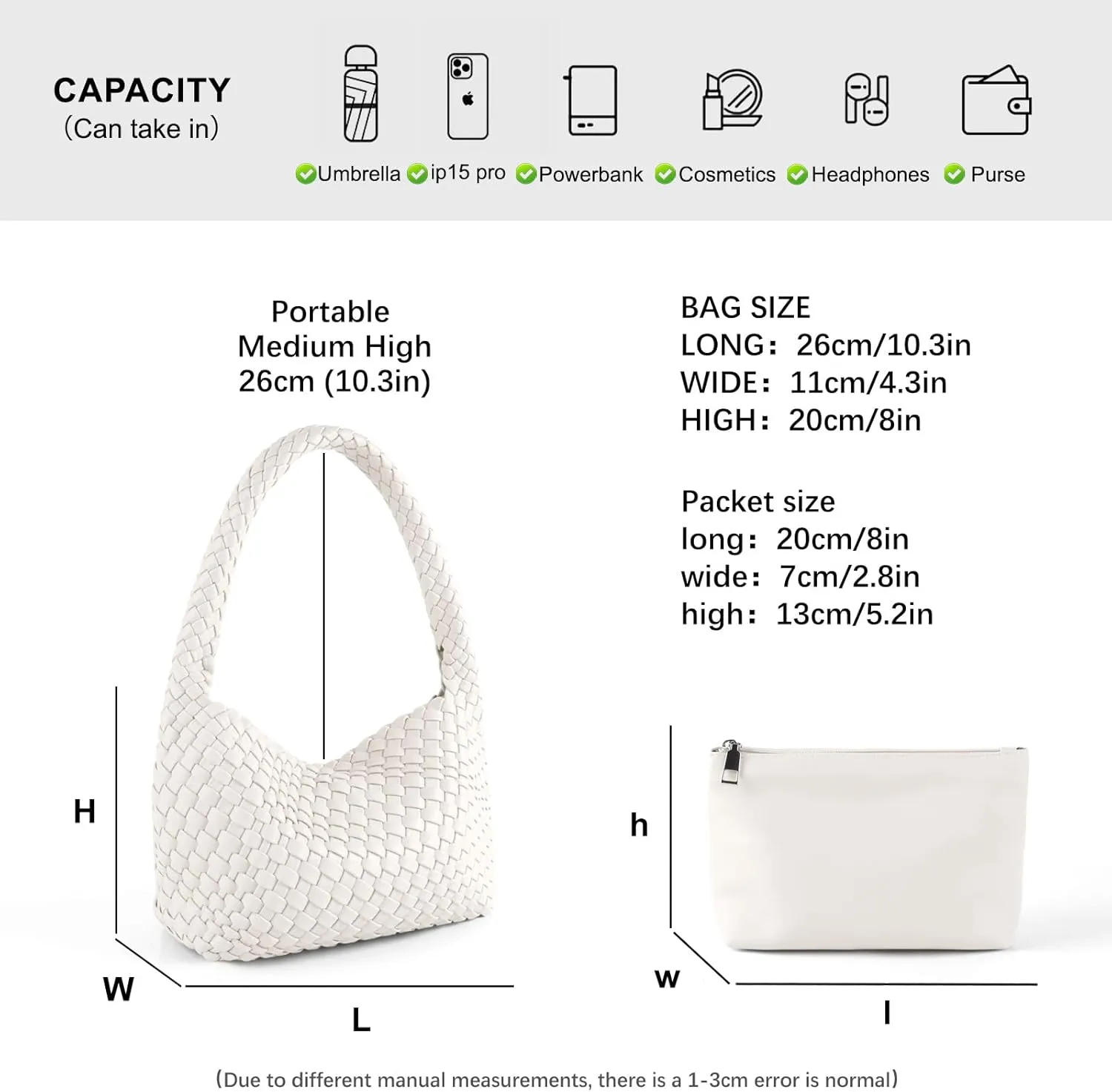 Woven Handbag for Woman Vegan Leather Shoulder bag and Purse Small Fashion Shopper Totes Ladies Underarm Bags