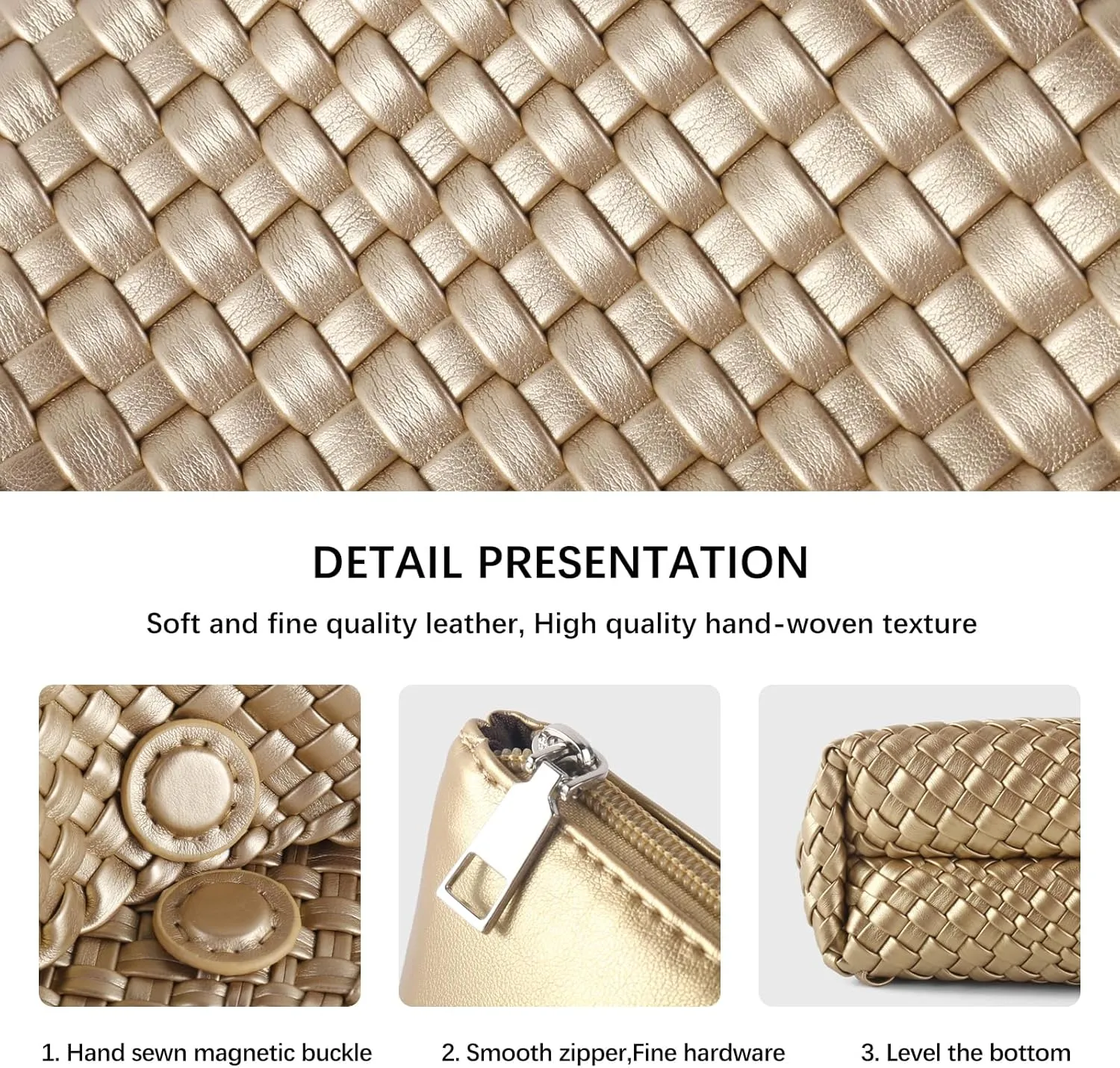 Woven Handbag for Woman Vegan Leather Shoulder bag and Purse Small Fashion Shopper Totes Ladies Underarm Bags