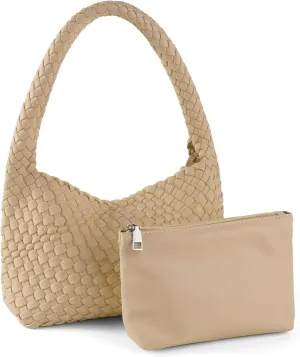 Woven Handbag for Woman Vegan Leather Shoulder bag and Purse Small Fashion Shopper Totes Ladies Underarm Bags