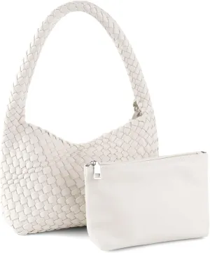 Woven Handbag for Woman Vegan Leather Shoulder bag and Purse Small Fashion Shopper Totes Ladies Underarm Bags