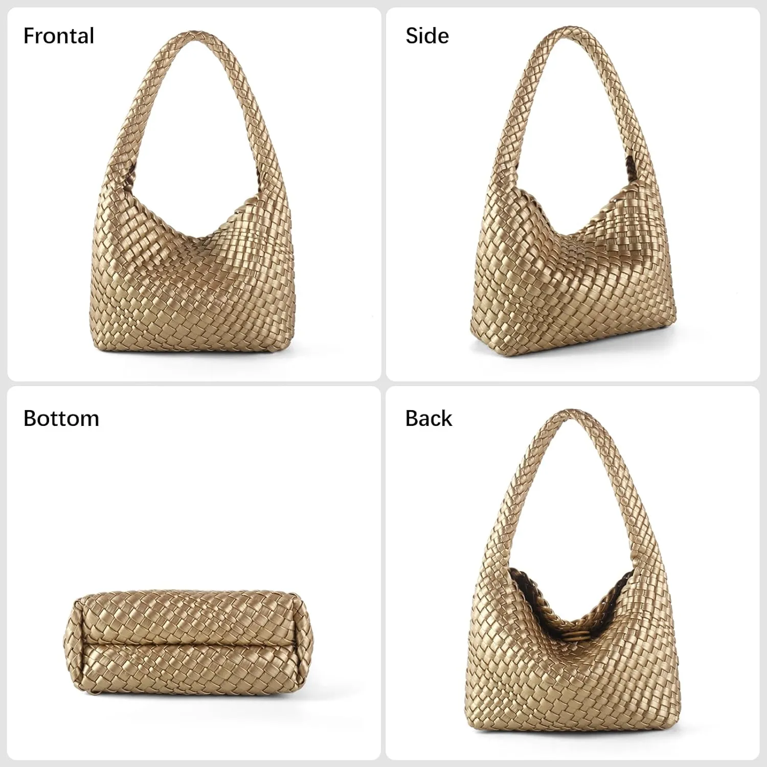 Woven Handbag for Woman Vegan Leather Shoulder bag and Purse Small Fashion Shopper Totes Ladies Underarm Bags