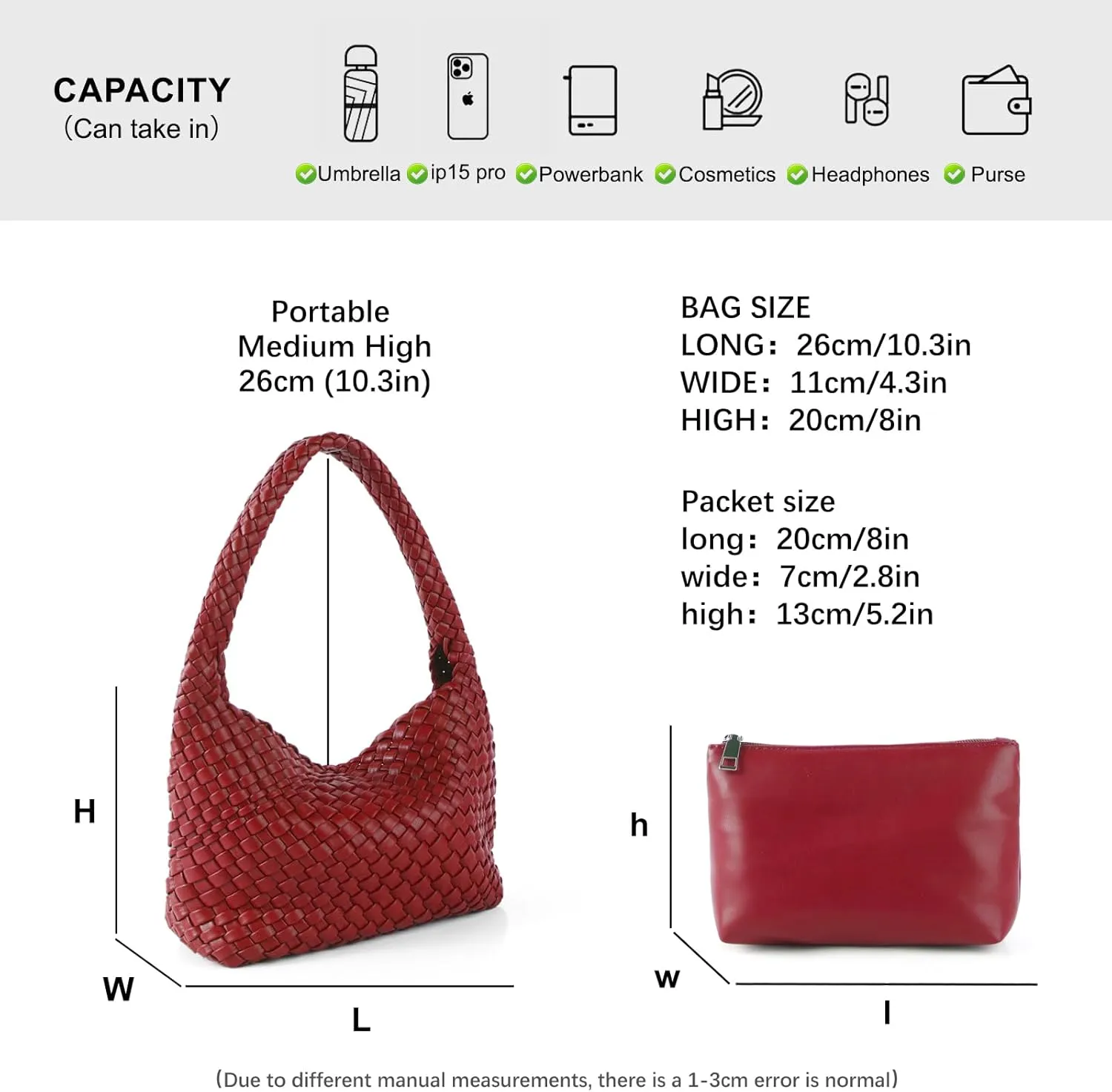 Woven Handbag for Woman Vegan Leather Shoulder bag and Purse Small Fashion Shopper Totes Ladies Underarm Bags