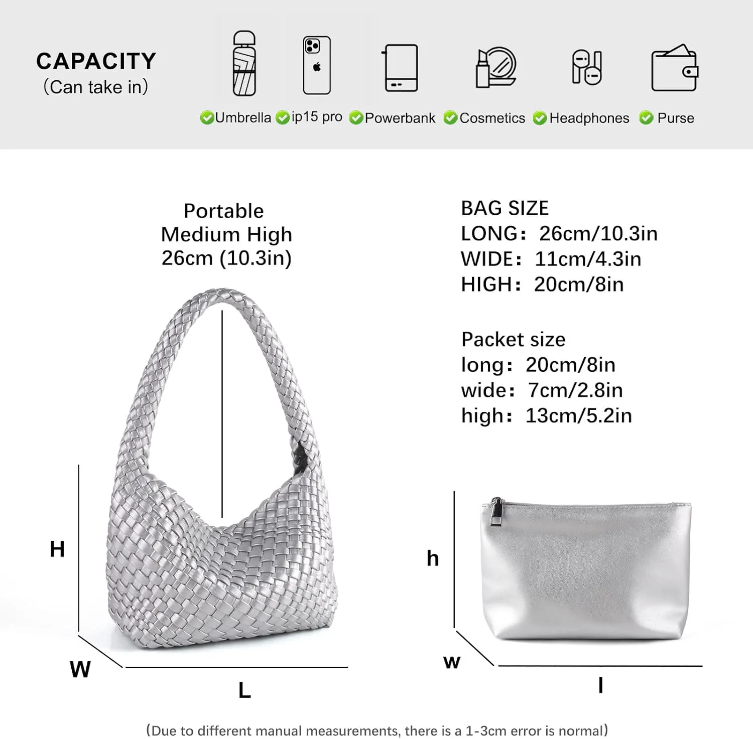 Woven Handbag for Woman Vegan Leather Shoulder bag and Purse Small Fashion Shopper Totes Ladies Underarm Bags