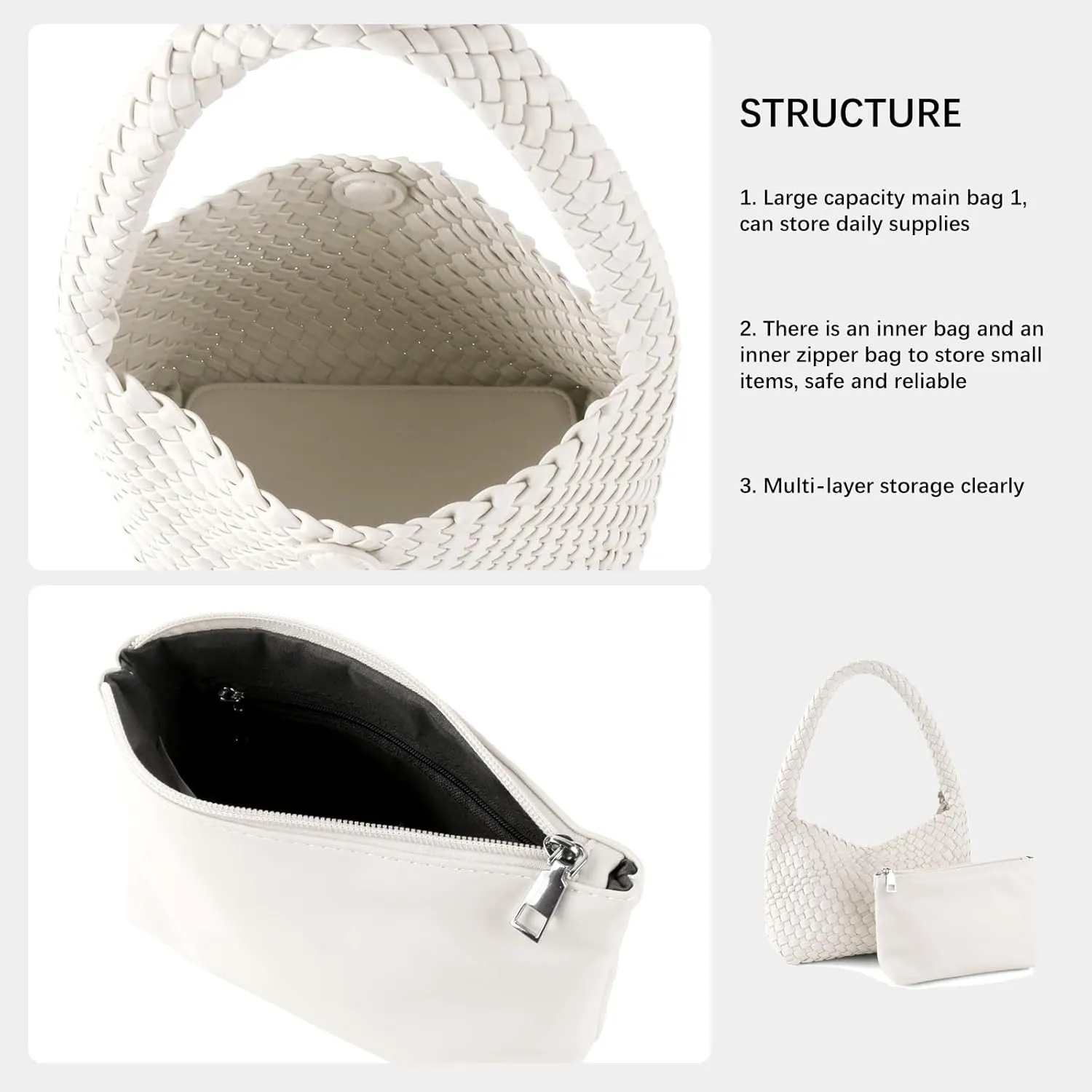 Woven Handbag for Woman Vegan Leather Shoulder bag and Purse Small Fashion Shopper Totes Ladies Underarm Bags