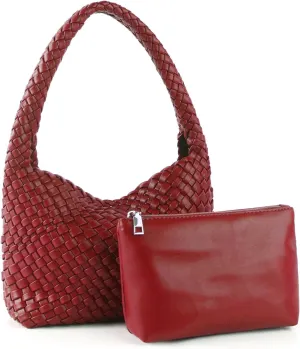 Woven Handbag for Woman Vegan Leather Shoulder bag and Purse Small Fashion Shopper Totes Ladies Underarm Bags
