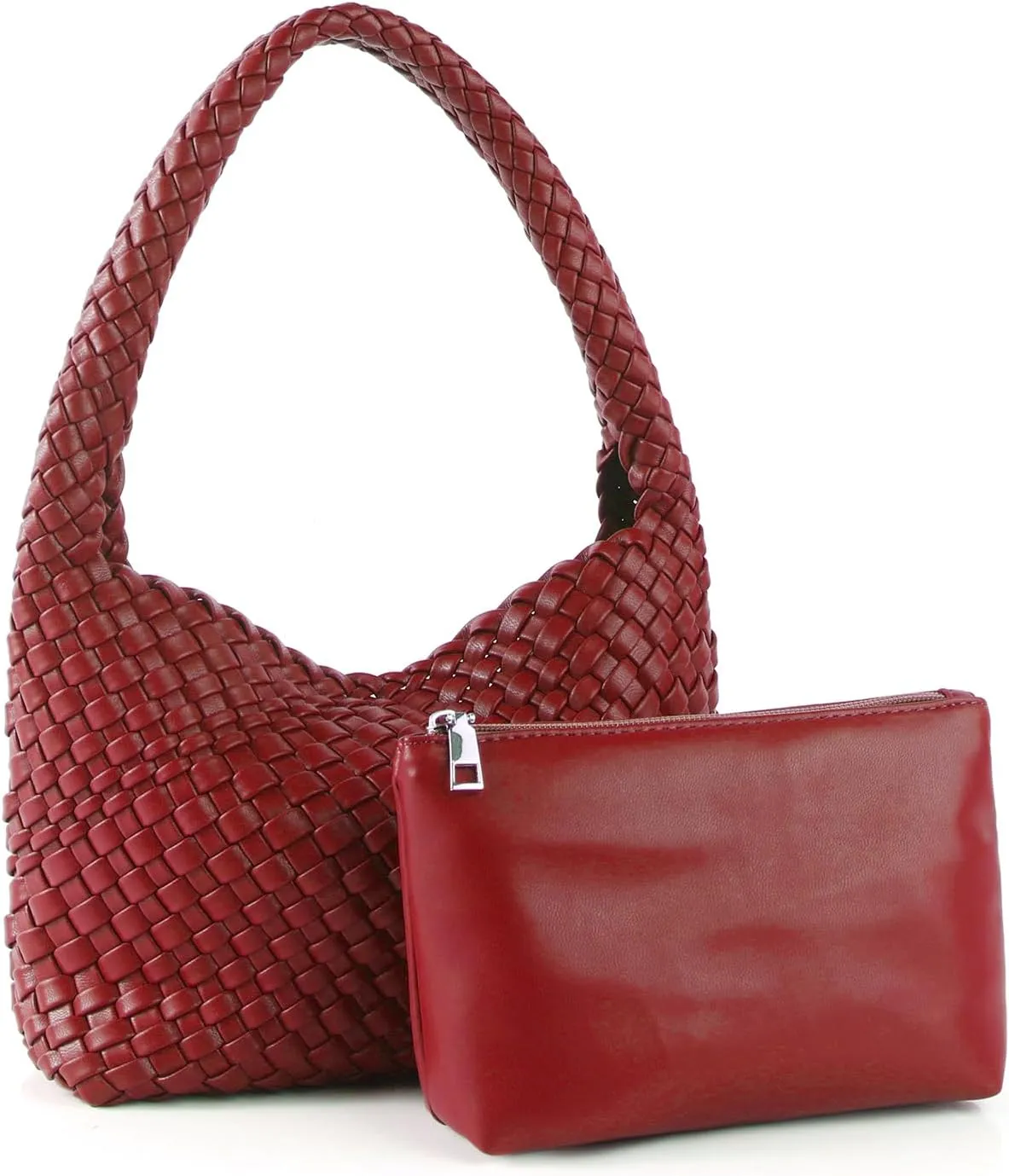 Woven Handbag for Woman Vegan Leather Shoulder bag and Purse Small Fashion Shopper Totes Ladies Underarm Bags