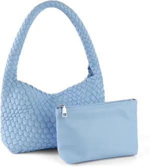 Woven Handbag for Woman Vegan Leather Shoulder bag and Purse Small Fashion Shopper Totes Ladies Underarm Bags