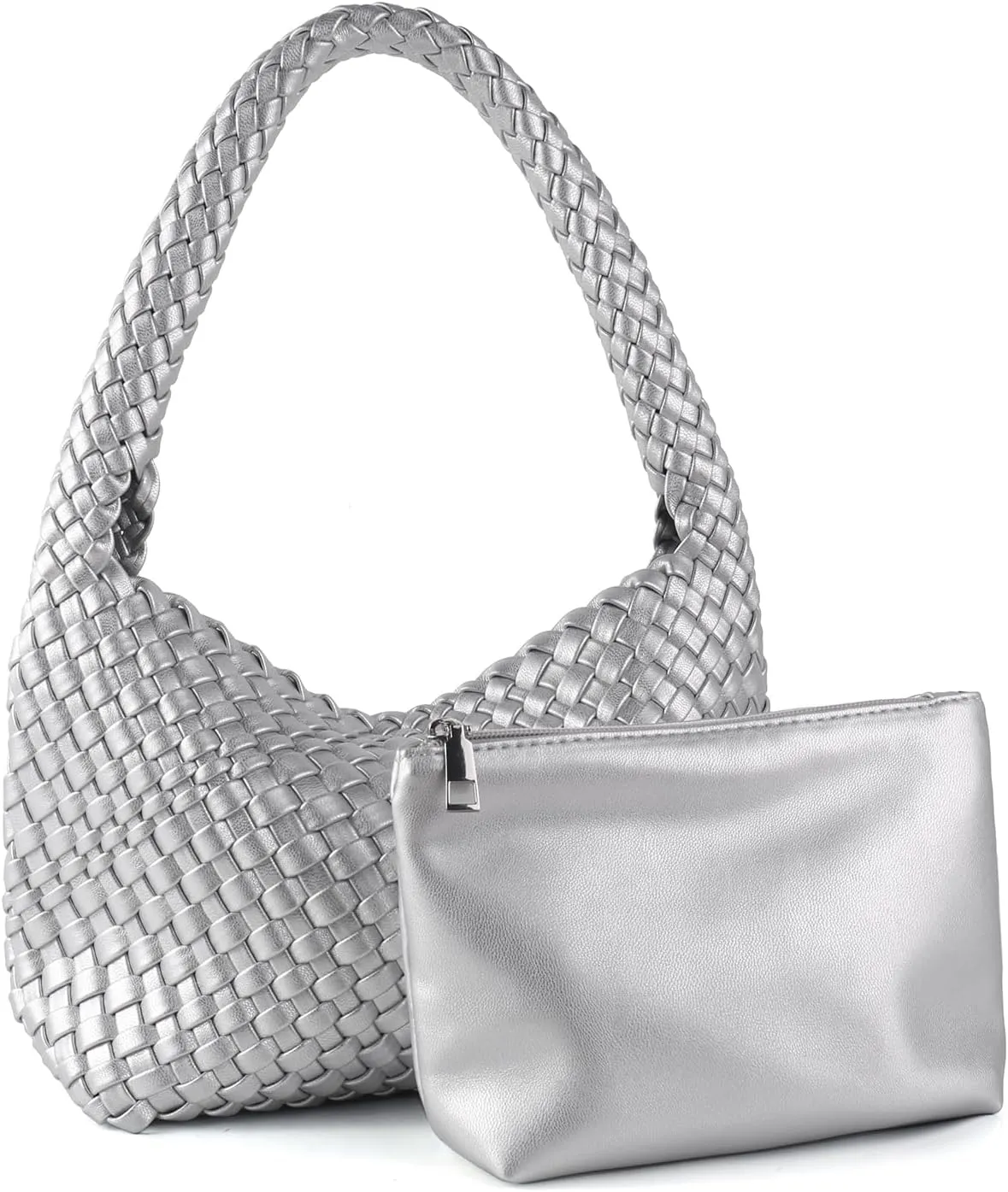 Woven Handbag for Woman Vegan Leather Shoulder bag and Purse Small Fashion Shopper Totes Ladies Underarm Bags