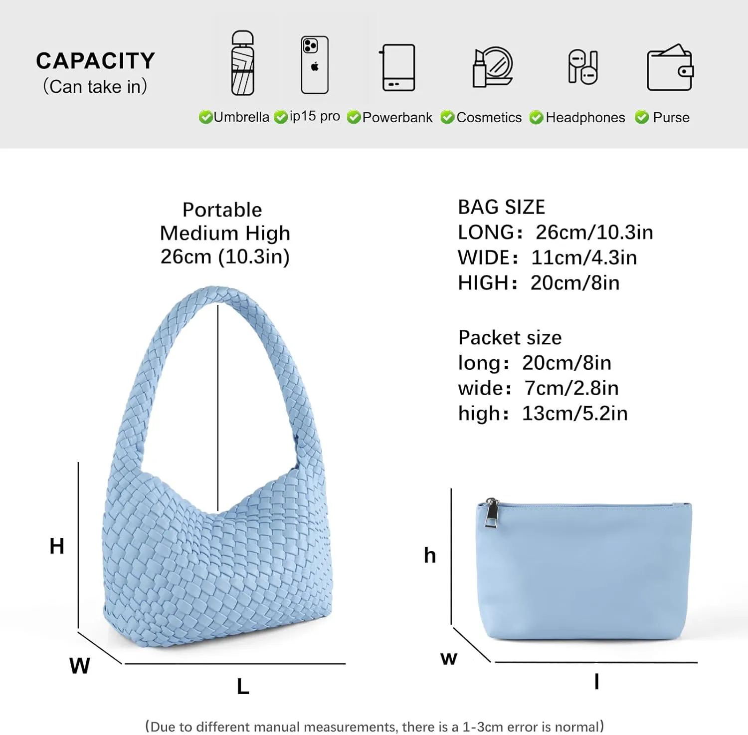 Woven Handbag for Woman Vegan Leather Shoulder bag and Purse Small Fashion Shopper Totes Ladies Underarm Bags