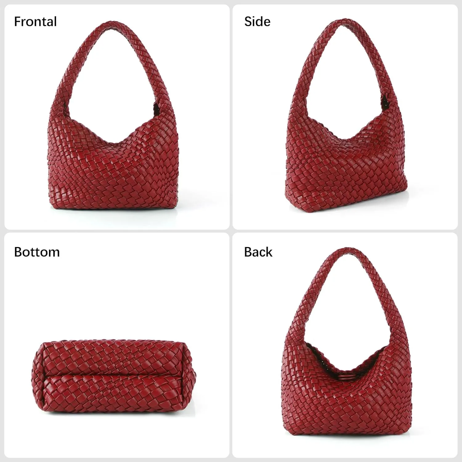 Woven Handbag for Woman Vegan Leather Shoulder bag and Purse Small Fashion Shopper Totes Ladies Underarm Bags