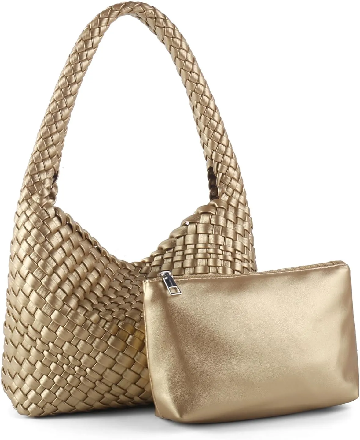 Woven Handbag for Woman Vegan Leather Shoulder bag and Purse Small Fashion Shopper Totes Ladies Underarm Bags