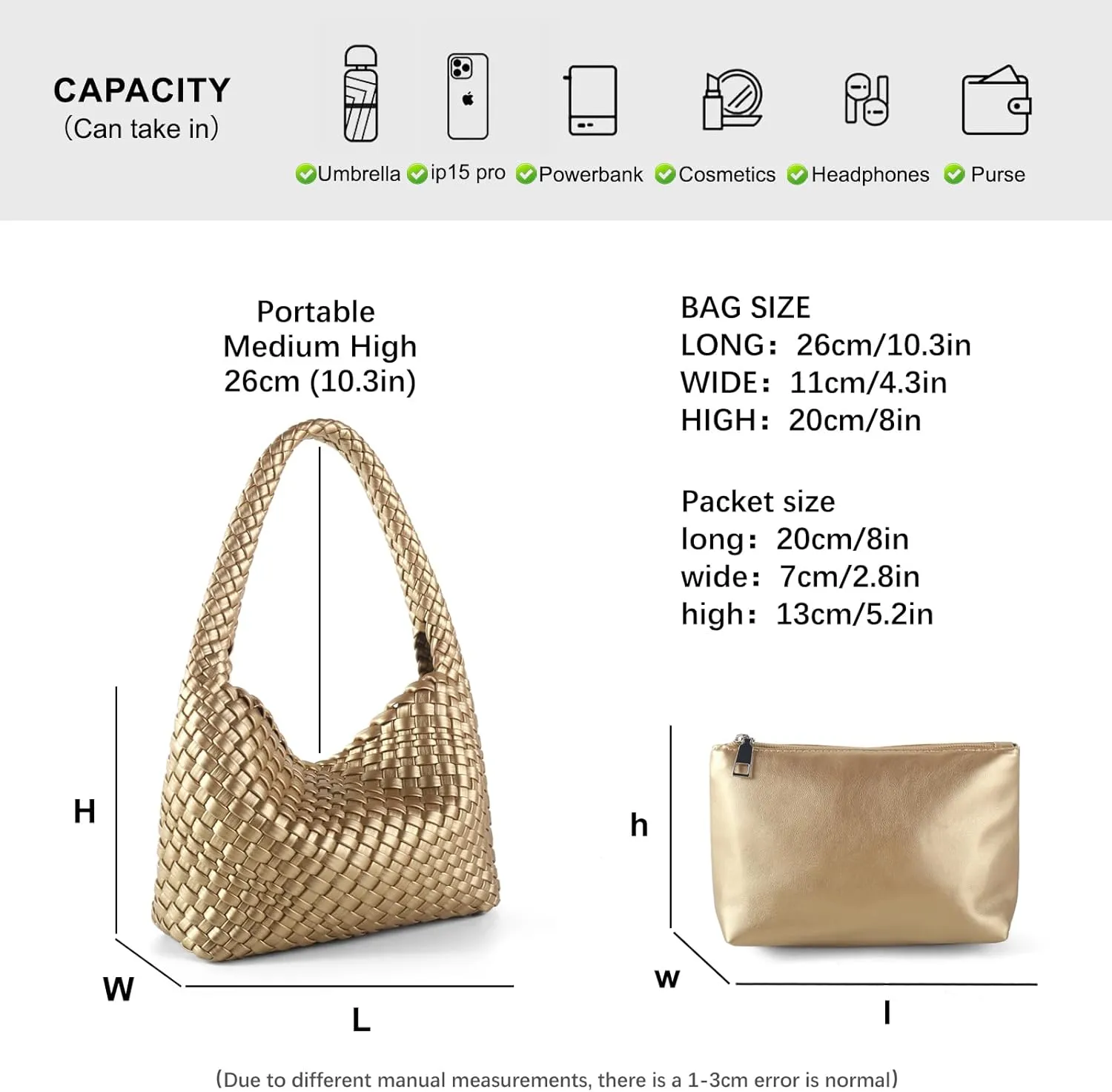 Woven Handbag for Woman Vegan Leather Shoulder bag and Purse Small Fashion Shopper Totes Ladies Underarm Bags