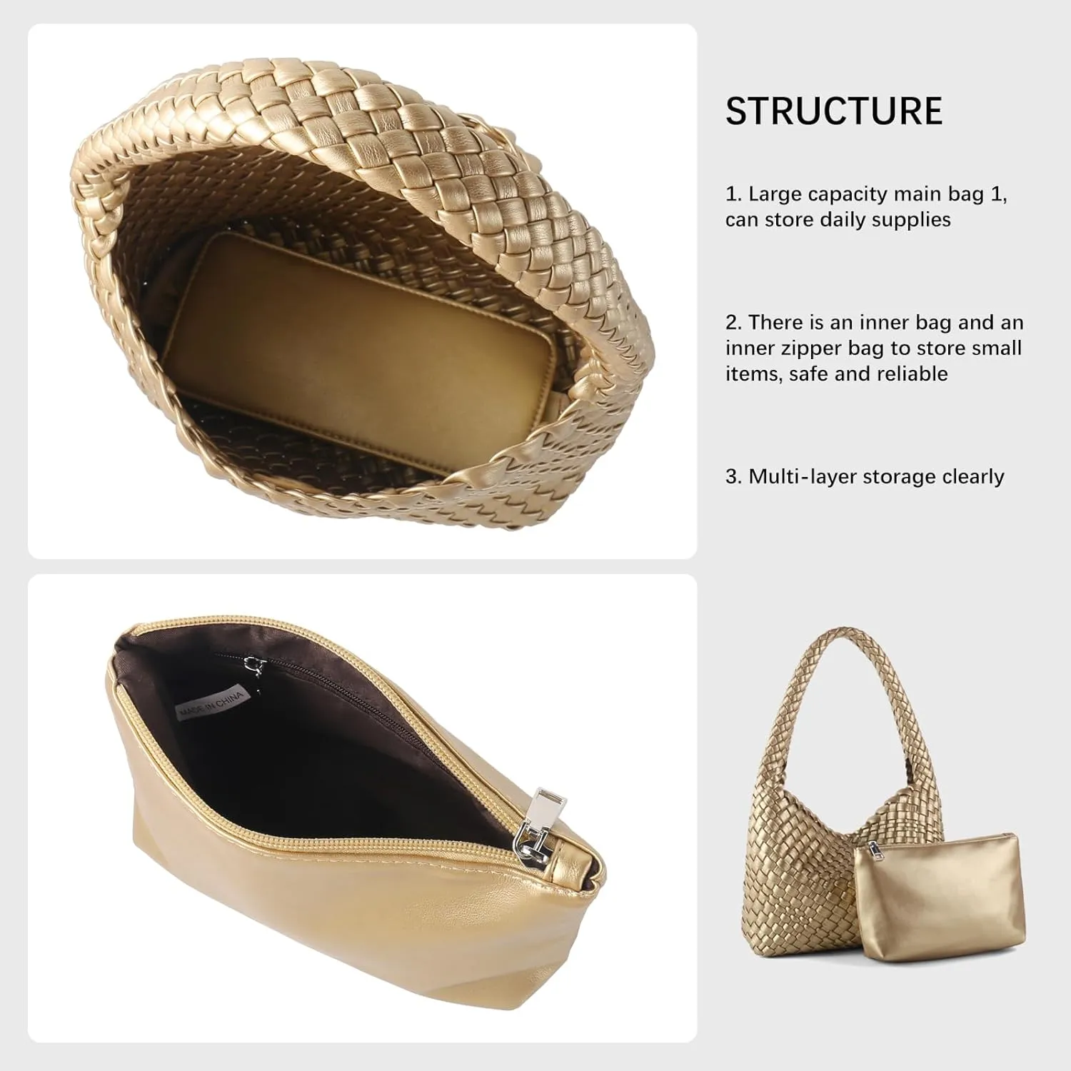 Woven Handbag for Woman Vegan Leather Shoulder bag and Purse Small Fashion Shopper Totes Ladies Underarm Bags