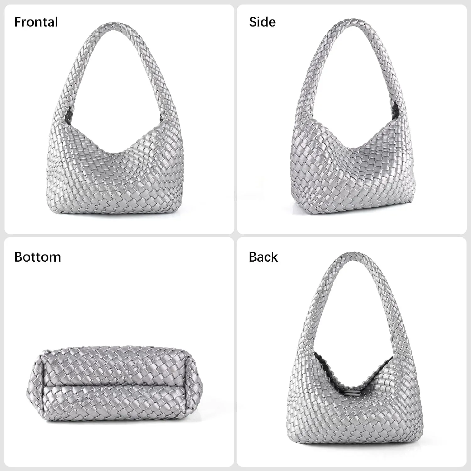 Woven Handbag for Woman Vegan Leather Shoulder bag and Purse Small Fashion Shopper Totes Ladies Underarm Bags
