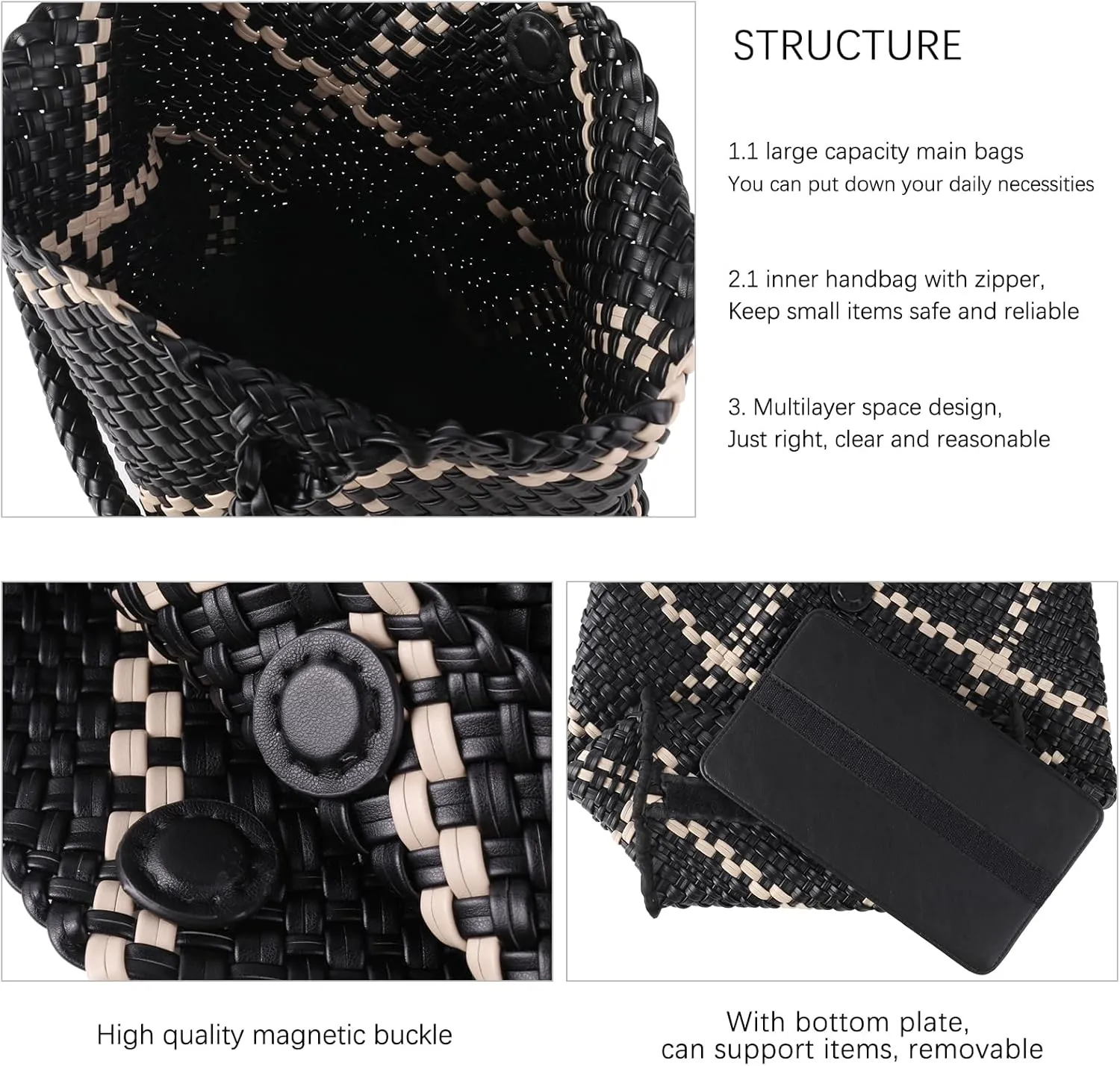 Woven Handbag for Women Top Handle Shoulder Bag Vegan Leather Shopper Bag Large Travel Totes Summer Beach Tote Bags