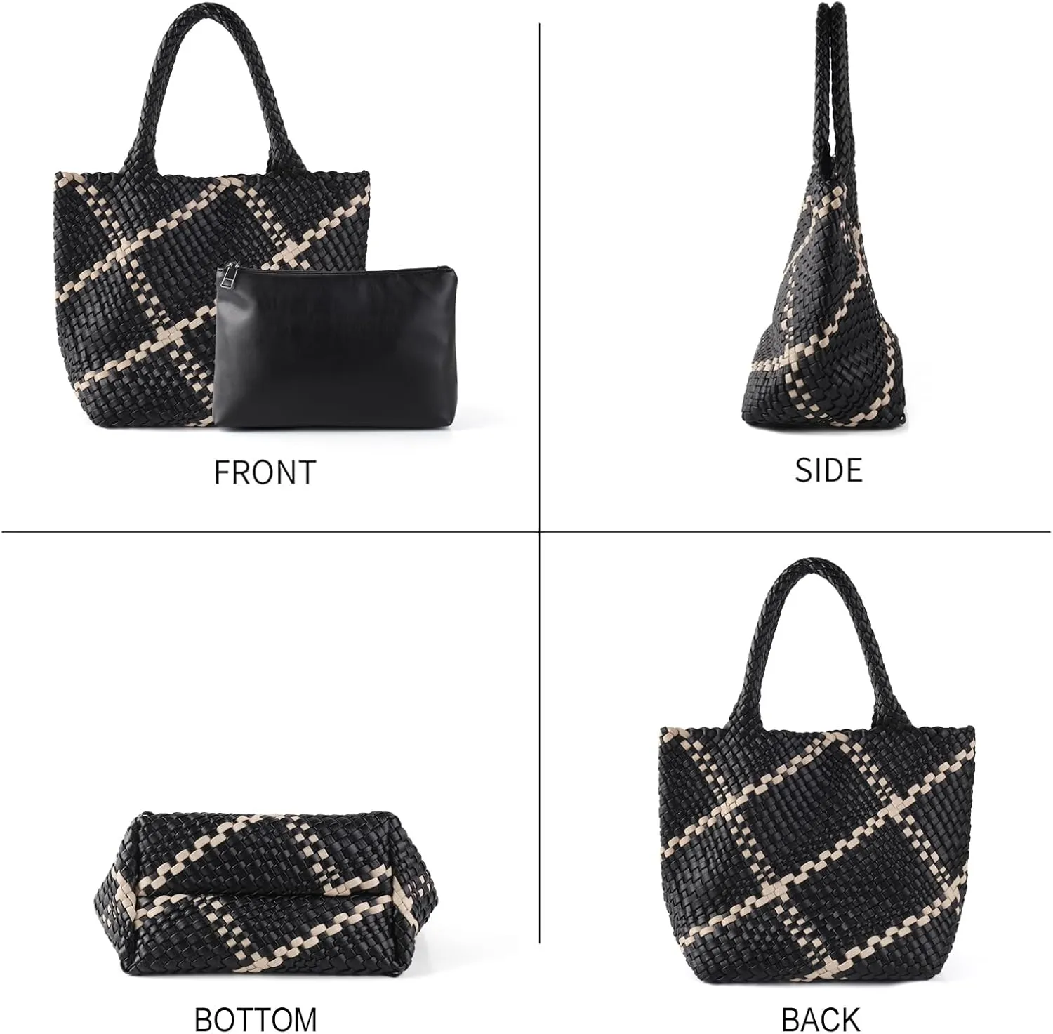 Woven Handbag for Women Top Handle Shoulder Bag Vegan Leather Shopper Bag Large Travel Totes Summer Beach Tote Bags