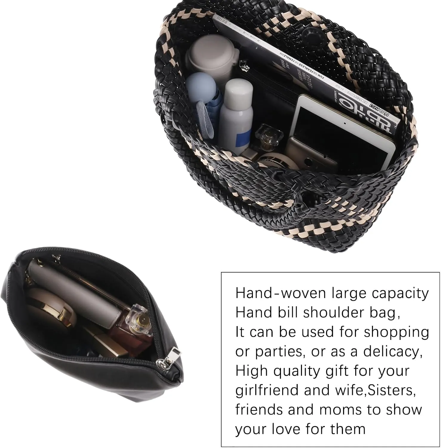 Woven Handbag for Women Top Handle Shoulder Bag Vegan Leather Shopper Bag Large Travel Totes Summer Beach Tote Bags