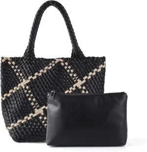 Woven Handbag for Women Top Handle Shoulder Bag Vegan Leather Shopper Bag Large Travel Totes Summer Beach Tote Bags