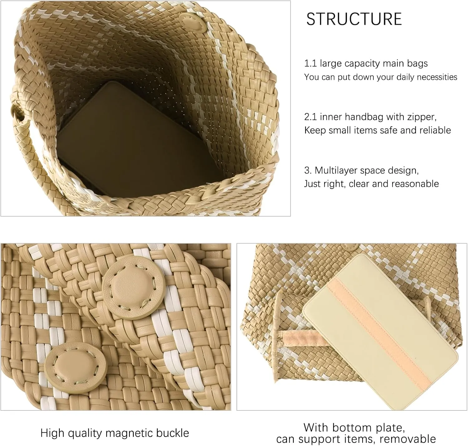 Woven Handbag for Women Top Handle Shoulder Bag Vegan Leather Shopper Bag Large Travel Totes Summer Beach Tote Bags