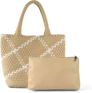 Woven Handbag for Women Top Handle Shoulder Bag Vegan Leather Shopper Bag Large Travel Totes Summer Beach Tote Bags