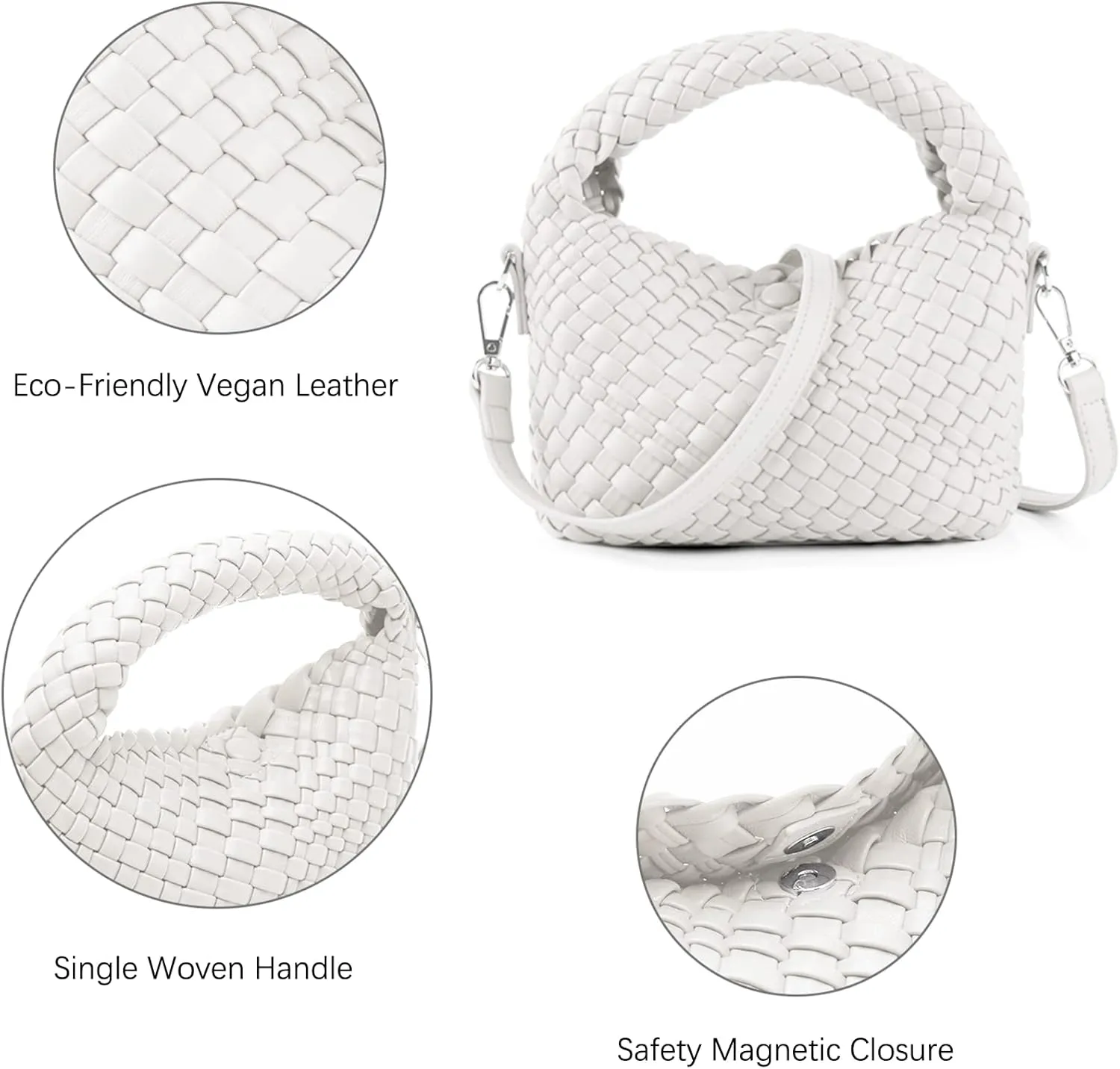 Woven Purse For Women, Small Crossbody Tote Bag with Detachable Shoulder Strap, Girls Top Handle Handbag