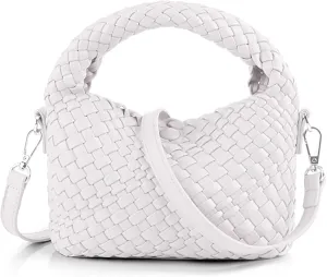 Woven Purse For Women, Small Crossbody Tote Bag with Detachable Shoulder Strap, Girls Top Handle Handbag