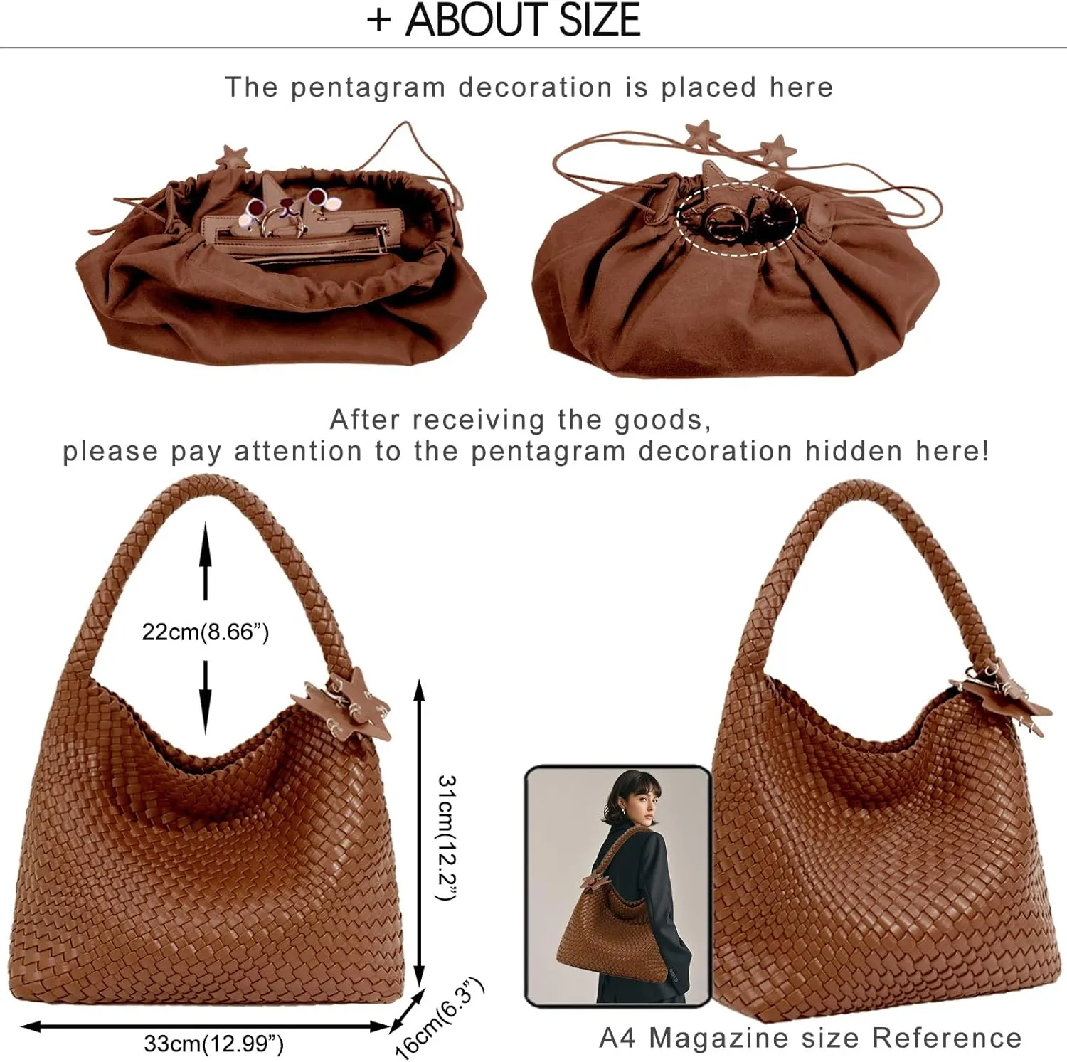 Woven Tote Bag for Women, Shoulder Handbags, Beach Hobo, Handwoven Satchel Underarm Bag, Top-Handle Bag With Purses