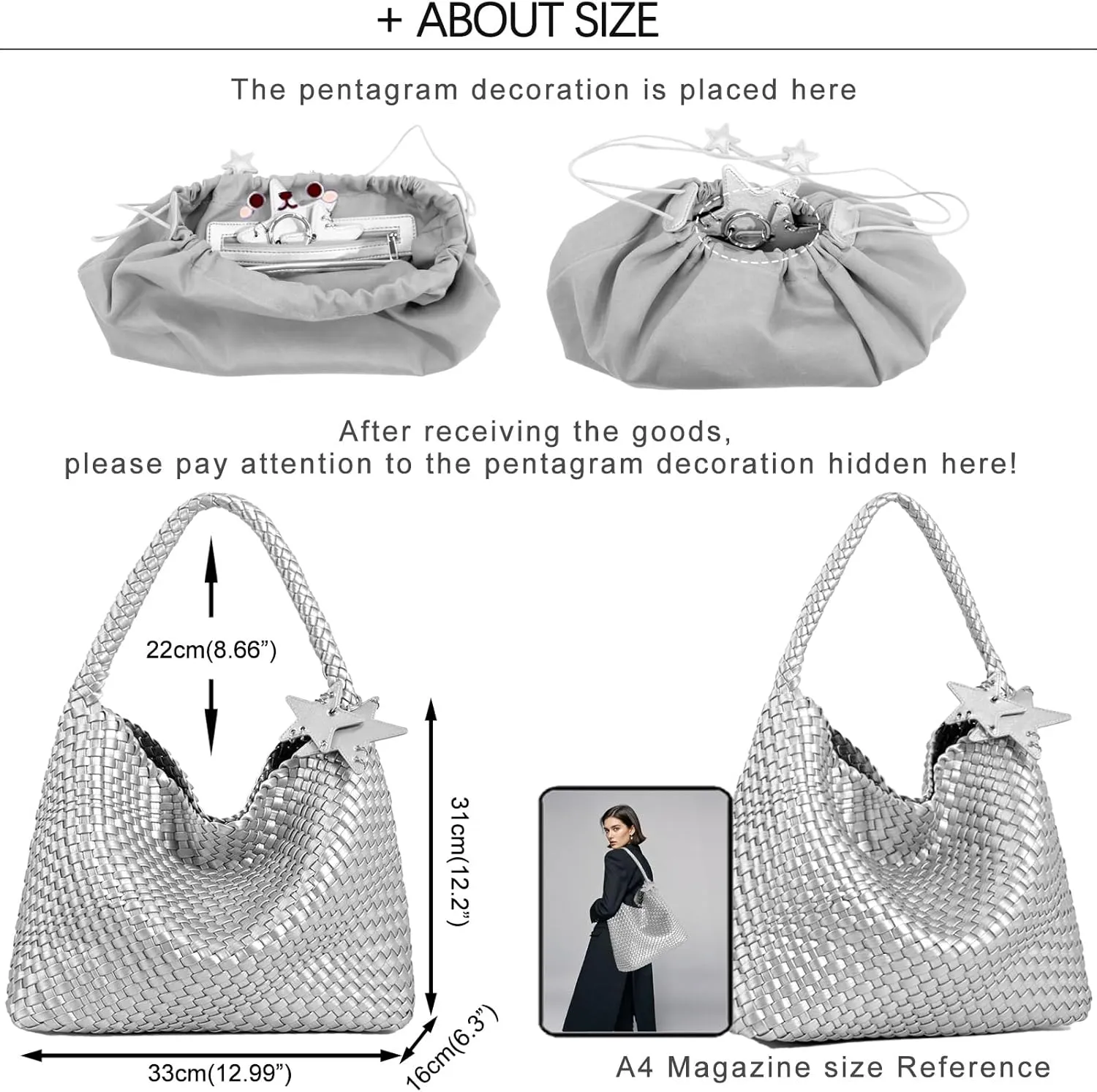 Woven Tote Bag for Women, Shoulder Handbags, Beach Hobo, Handwoven Satchel Underarm Bag, Top-Handle Bag With Purses