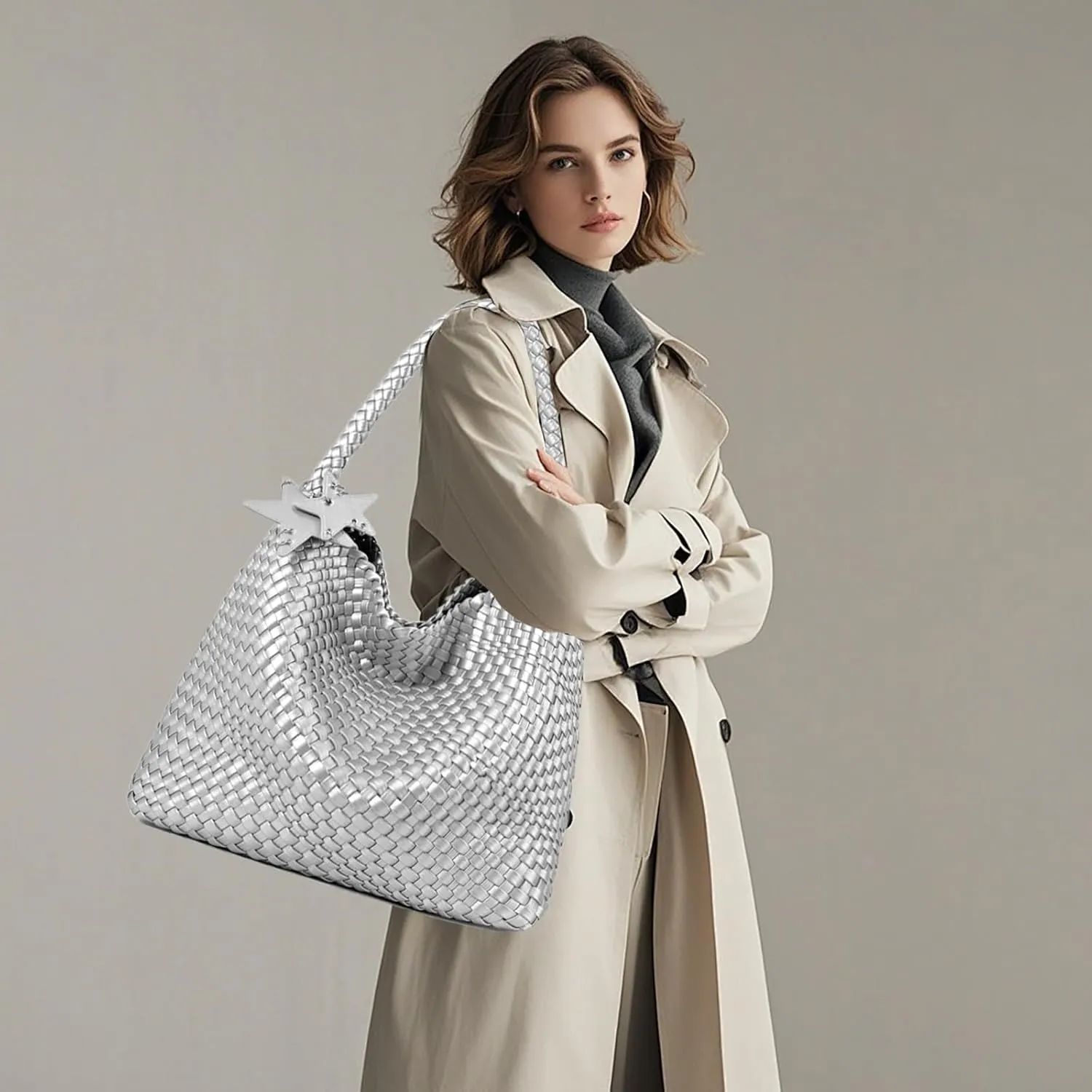 Woven Tote Bag for Women, Shoulder Handbags, Beach Hobo, Handwoven Satchel Underarm Bag, Top-Handle Bag With Purses