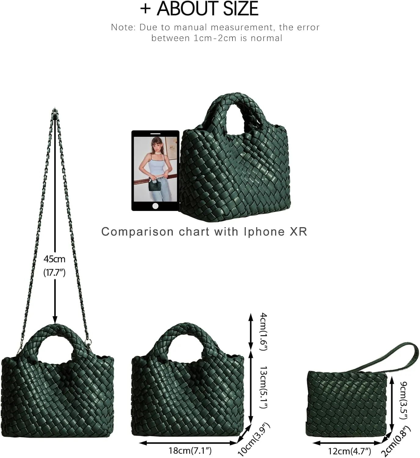 Woven Tote Bag for Women with Coin Purse, Foldable Chain Small Crossbody Handbags, Fashion Shoulder Bag, Hobo Satchel