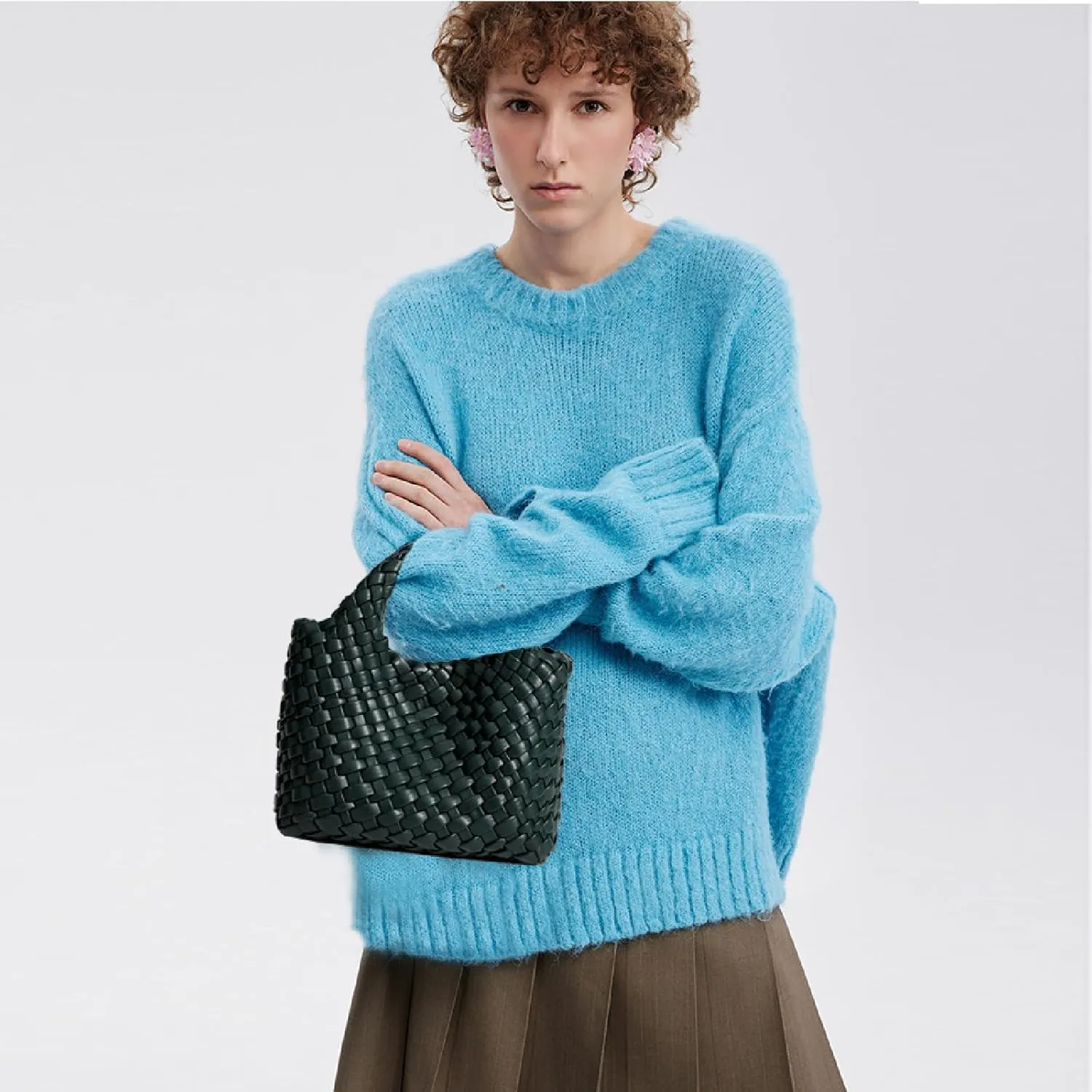 Woven Tote Bag for Women with Coin Purse, Foldable Chain Small Crossbody Handbags, Fashion Shoulder Bag, Hobo Satchel