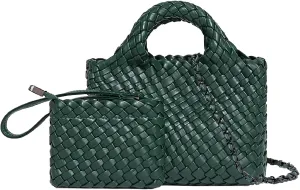 Woven Tote Bag for Women with Coin Purse, Foldable Chain Small Crossbody Handbags, Fashion Shoulder Bag, Hobo Satchel