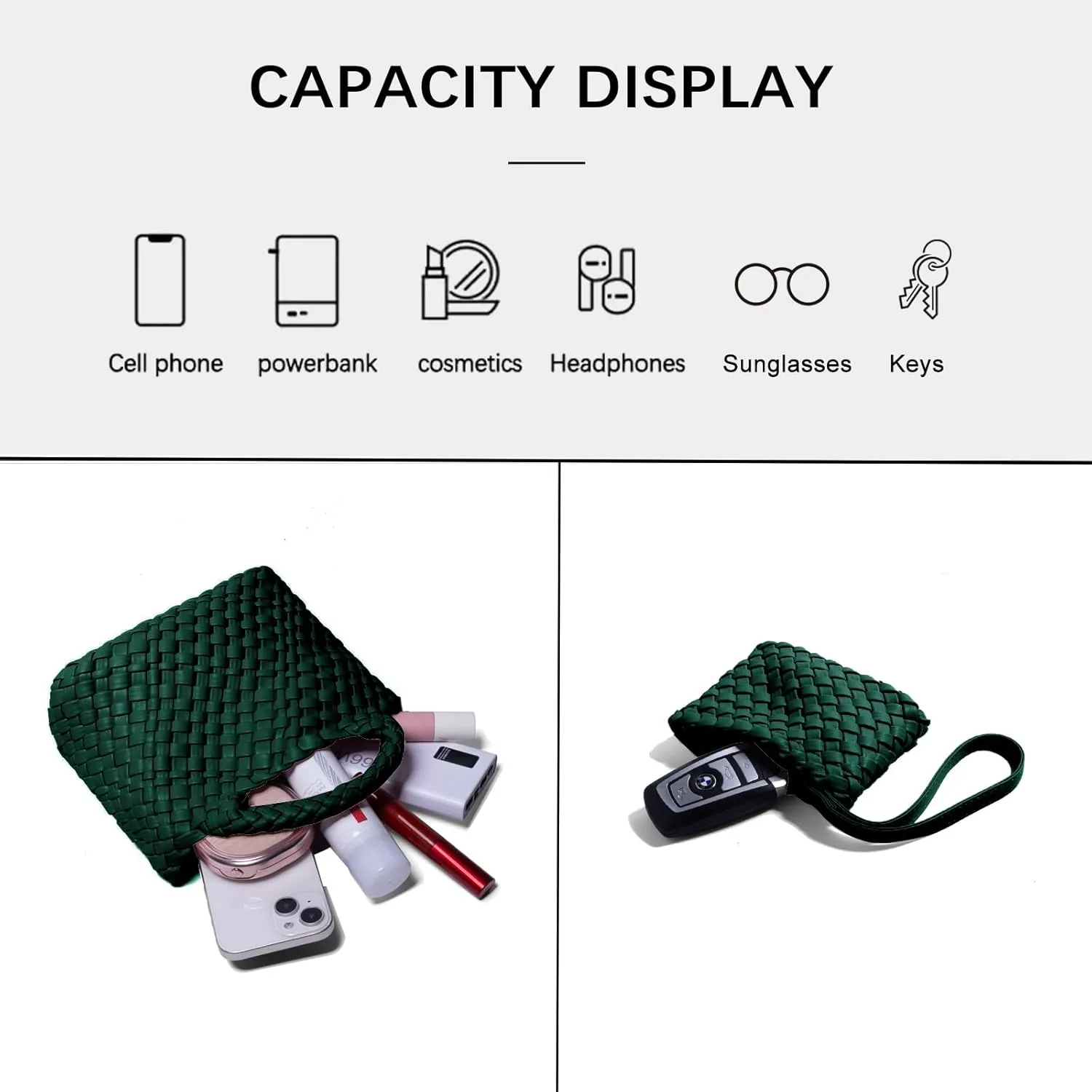 Woven Tote Bag for Women with Coin Purse, Foldable Chain Small Crossbody Handbags, Fashion Shoulder Bag, Hobo Satchel