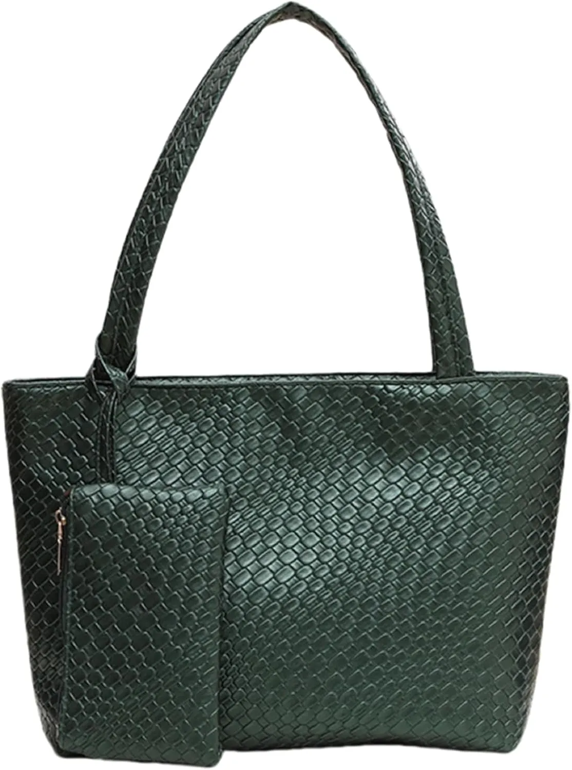 Woven Tote Bags Vegan Leather Purses and Handbags for Women Top Handle Ladies Shoulder Bags 2pc Set