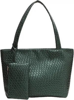 Woven Tote Bags Vegan Leather Purses and Handbags for Women Top Handle Ladies Shoulder Bags 2pc Set