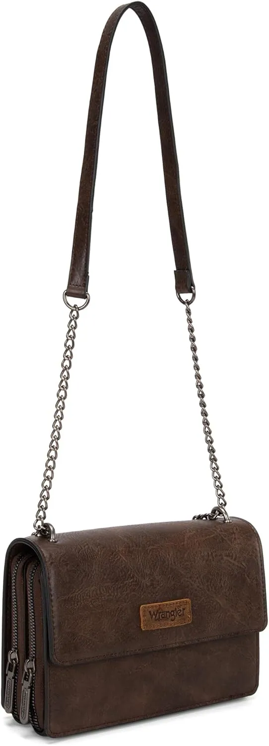 Wrangler Flap Crossbody Purse for Women Shoulder Bag Vintage Wallets with Chain Strap