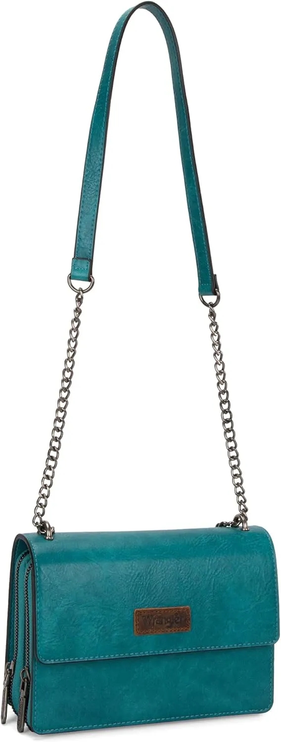 Wrangler Flap Crossbody Purse for Women Shoulder Bag Vintage Wallets with Chain Strap