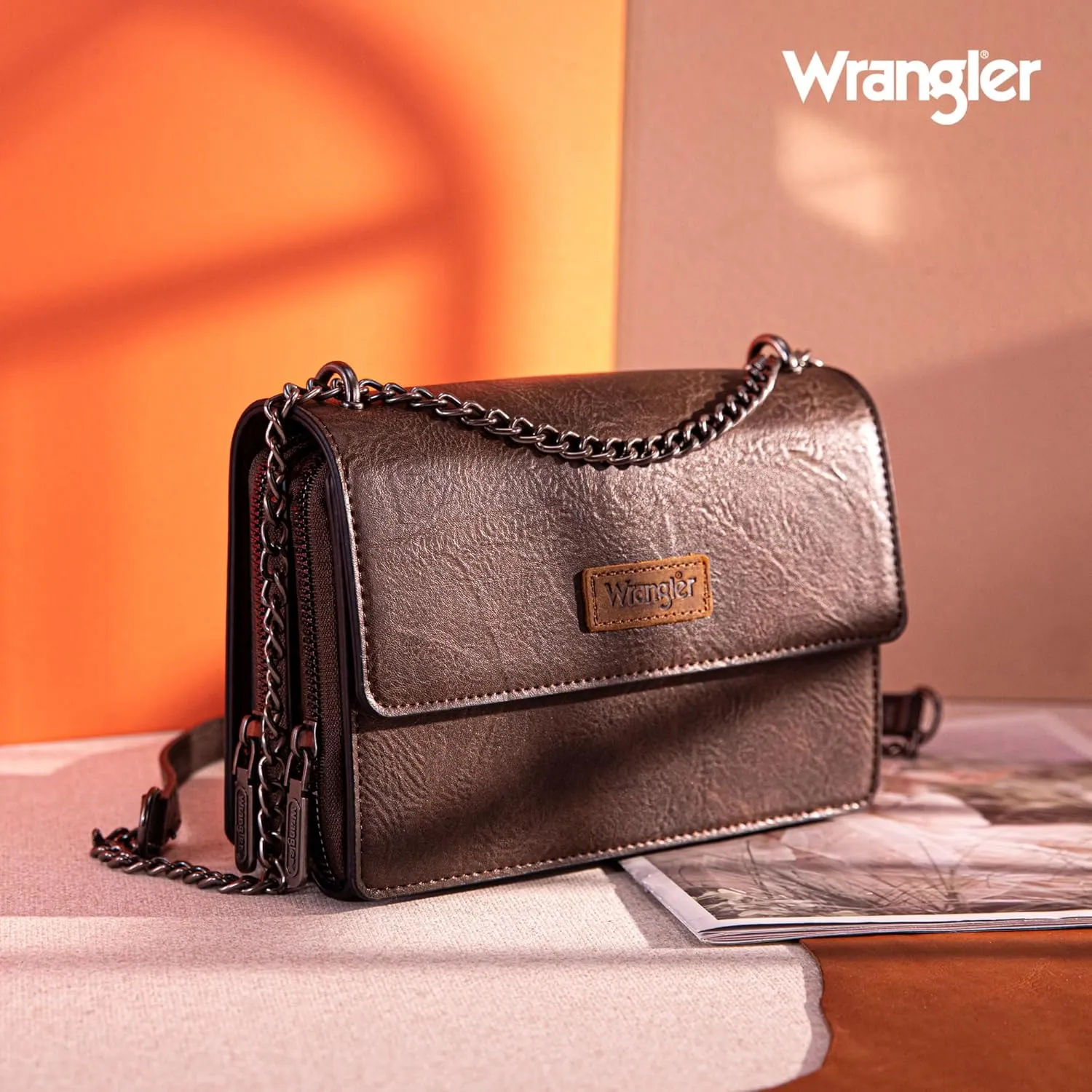 Wrangler Flap Crossbody Purse for Women Shoulder Bag Vintage Wallets with Chain Strap