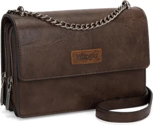 Wrangler Flap Crossbody Purse for Women Shoulder Bag Vintage Wallets with Chain Strap
