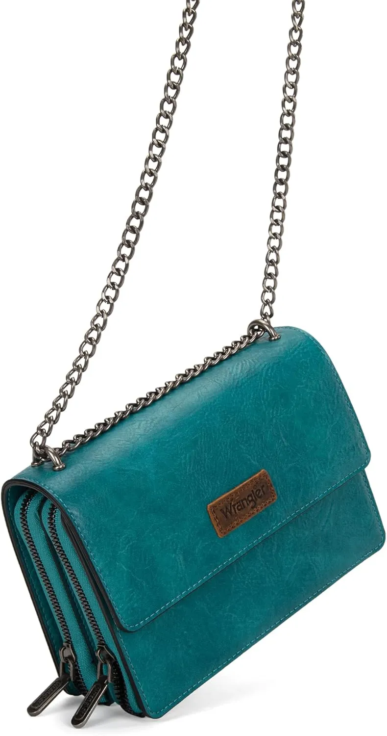 Wrangler Flap Crossbody Purse for Women Shoulder Bag Vintage Wallets with Chain Strap