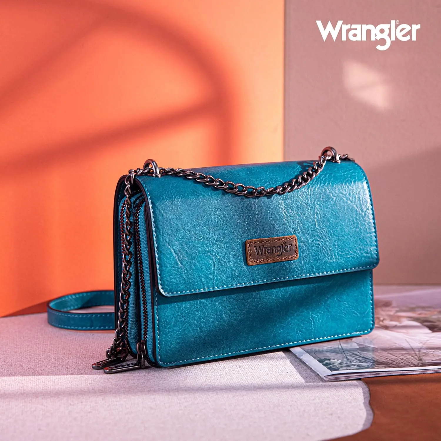 Wrangler Flap Crossbody Purse for Women Shoulder Bag Vintage Wallets with Chain Strap